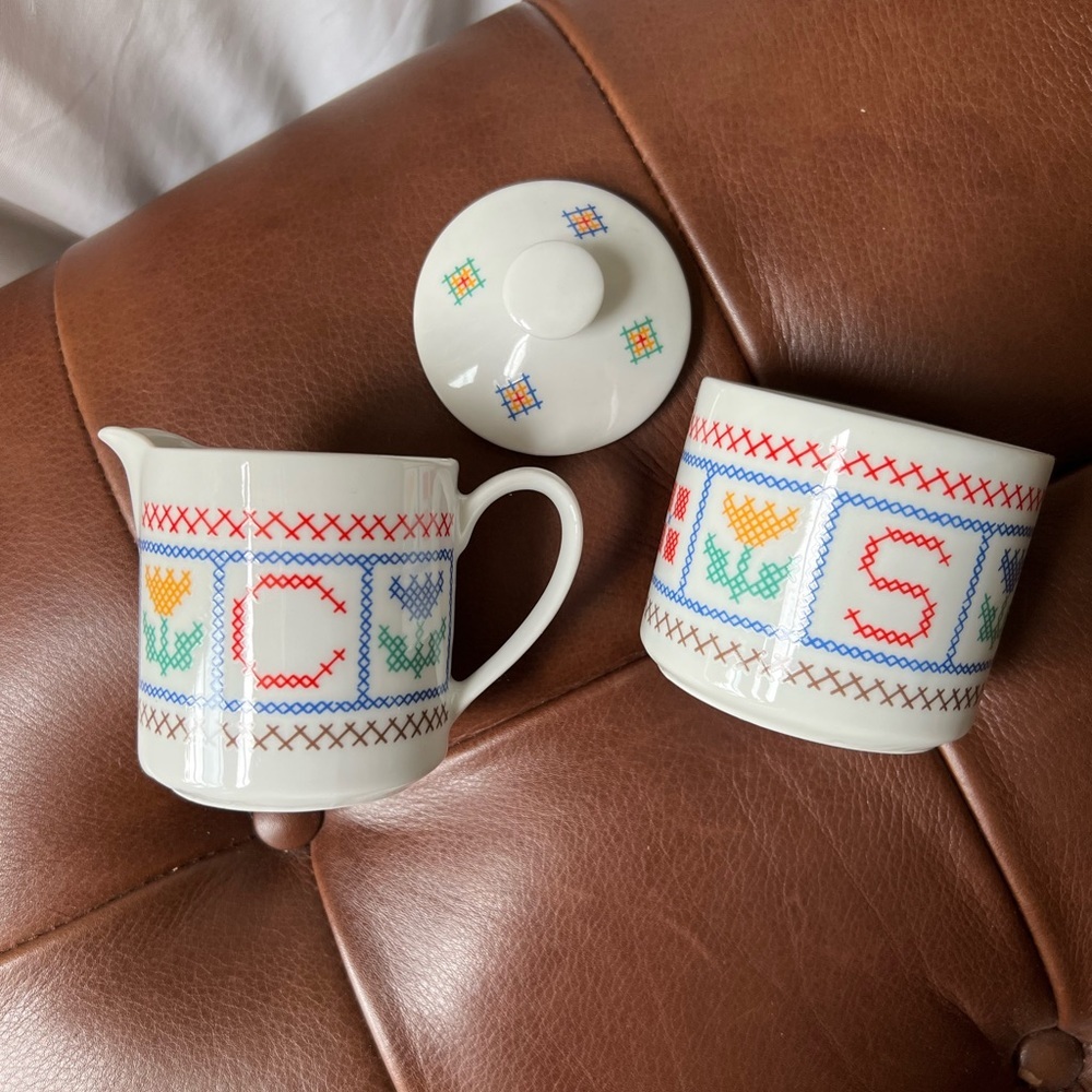 Shafford Heirloom Sampler Porcelain Sugar and Creamer Set